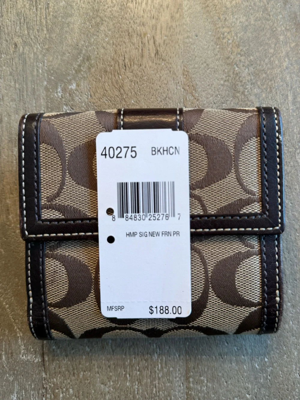 Coach Brown and Tan Signature Canvas Tri-Fold Card Wallet